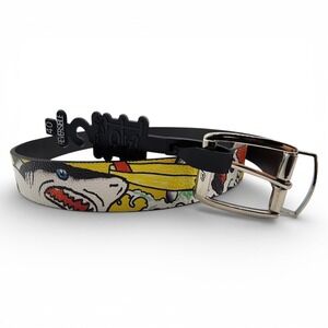 Ed Hardy Surf Crazy Reversible Belt Mens Size 40 Graphic Print Metal Buckle‎ NEW